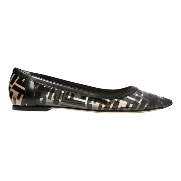 Fendi Black PVC Colibri Clear Leather FF Logo Pointed Ballerina Ballet Flat 36 - Picture 1 of 8